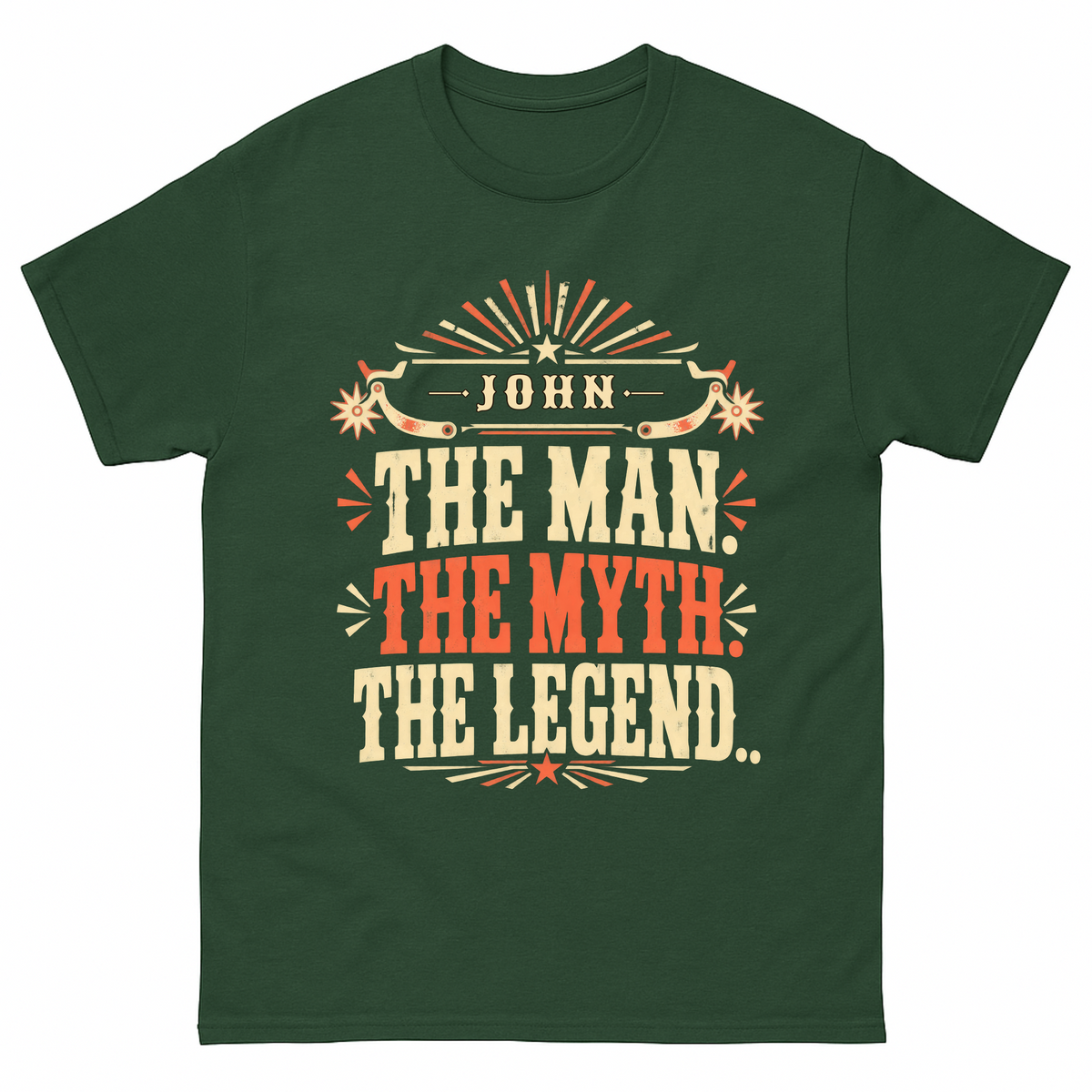 Forest Green vintage t-shirt with Your Name The Man The Myth The Legend Western printed front design