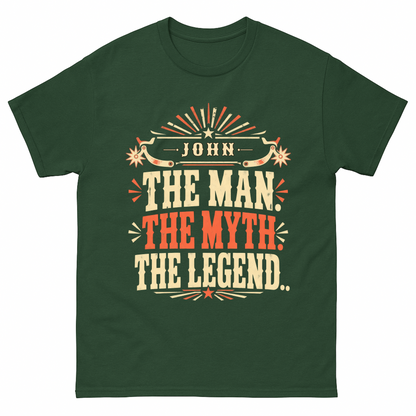 Forest Green vintage t-shirt with Your Name The Man The Myth The Legend Western printed front design