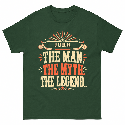 Forest Green vintage t-shirt with Your Name The Man The Myth The Legend Western printed front design