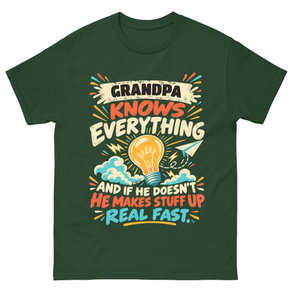 Forest Green vintage t-shirt with Your Name Knows Everything Lightbulb printed front design
