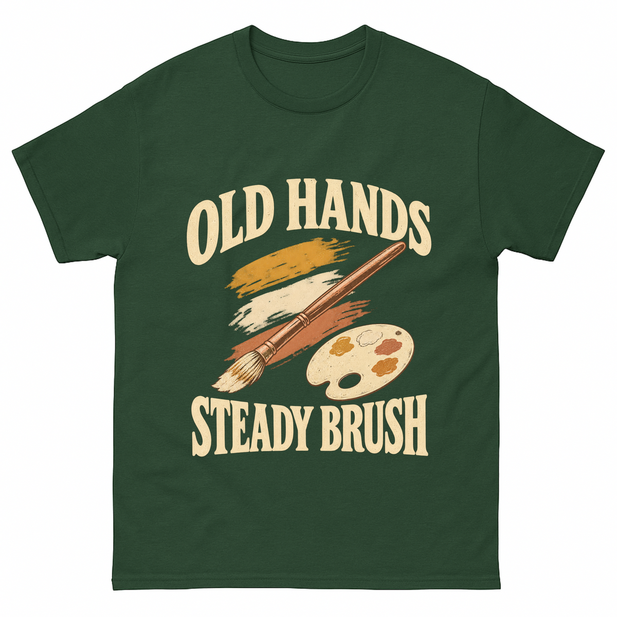 Forest Green vintage t-shirt with Old Hands Steady Brush printed front design