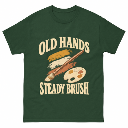 Forest Green vintage t-shirt with Old Hands Steady Brush printed front design