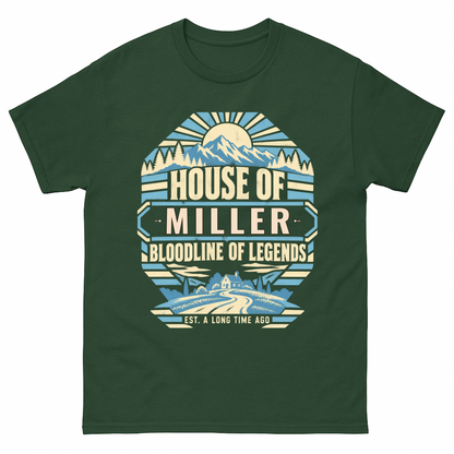 Forest Green vintage t-shirt with House Of Your Family Name Bloodline Of Legends Mountain printed front design