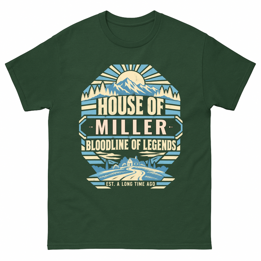 Forest Green vintage t-shirt with House Of Your Family Name Bloodline Of Legends Mountain printed front design