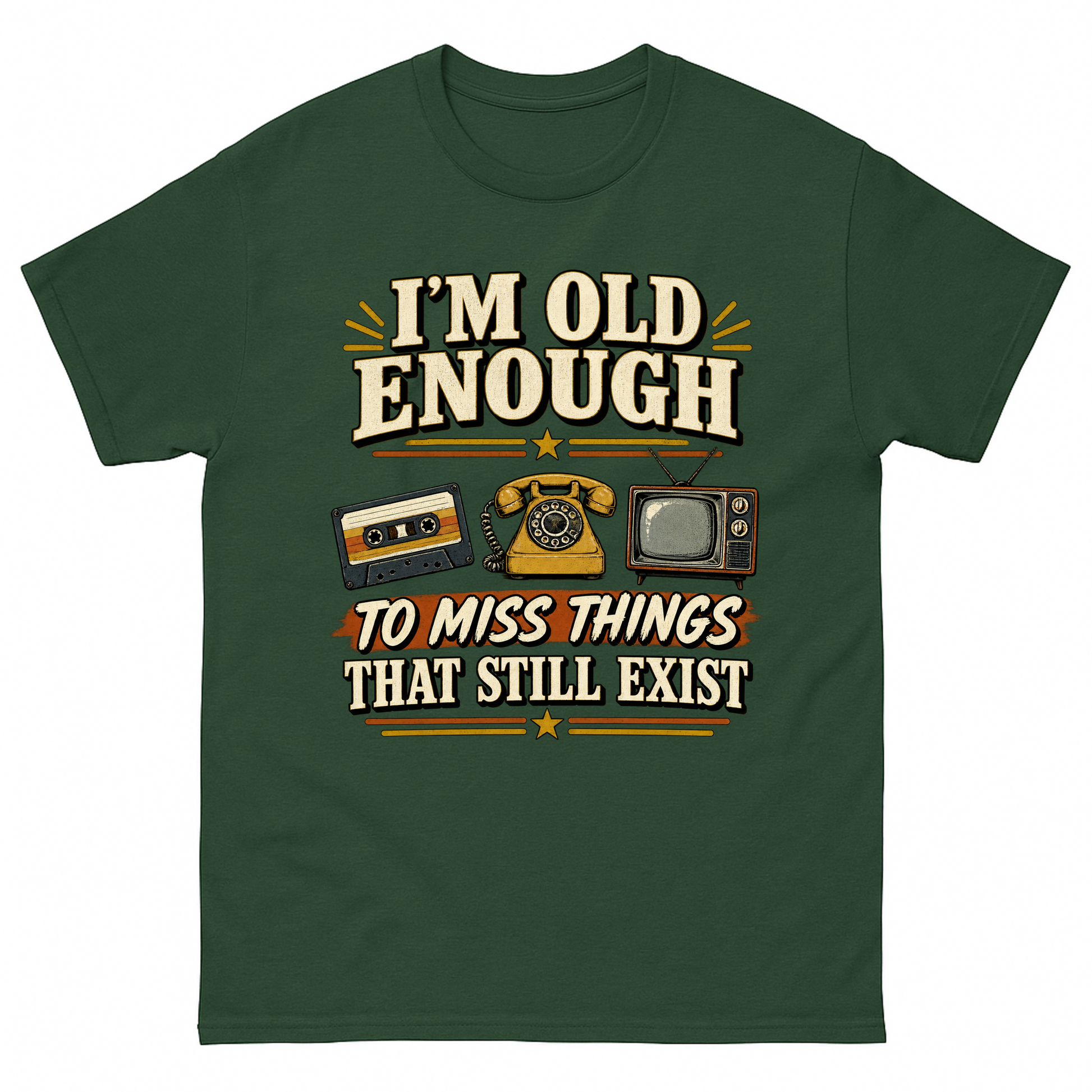 Forest Green vintage t-shirt with 42 miss things that still exist ideogram 4x printed front design