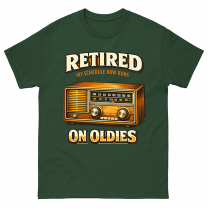 Forest Green vintage t-shirt with 39 schedule runs on oldies ideogram 4x printed front design