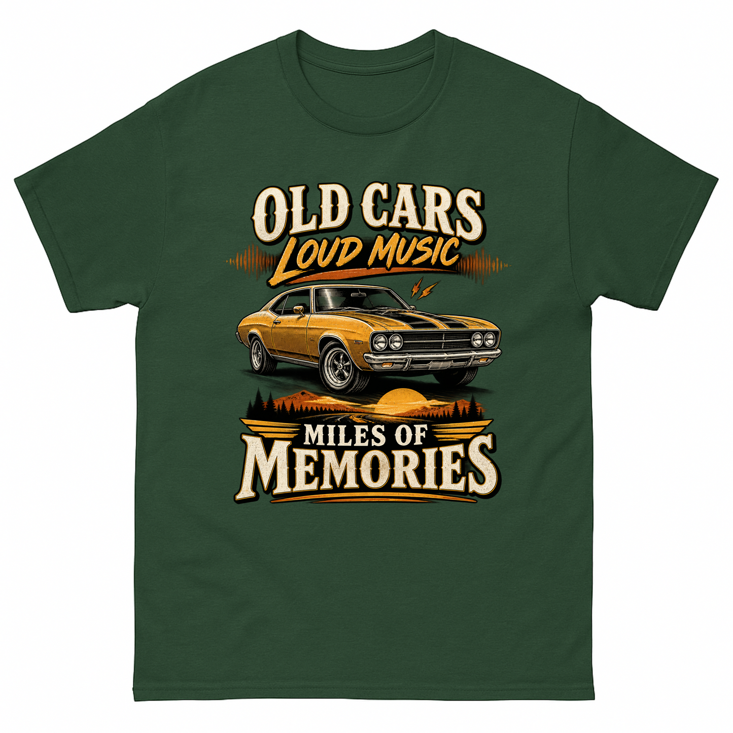 Forest Green vintage t-shirt with Happy Weekend! printed front design