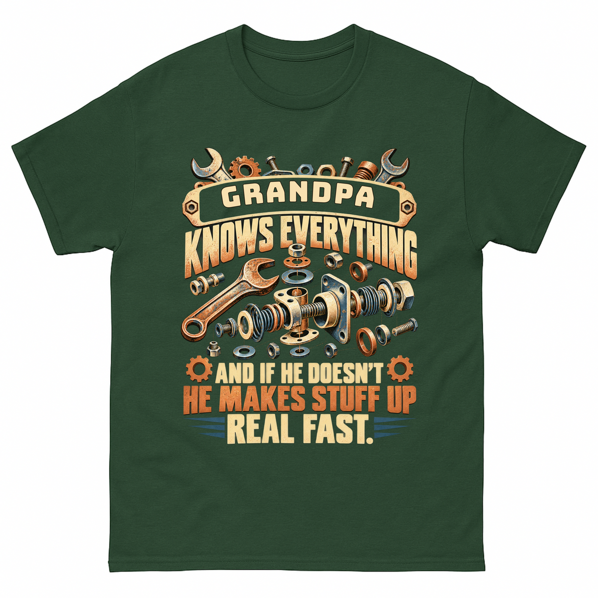Forest Green vintage t-shirt with Your Name Knows Everything Tools printed front design