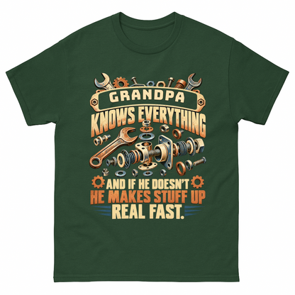 Forest Green vintage t-shirt with Your Name Knows Everything Tools printed front design