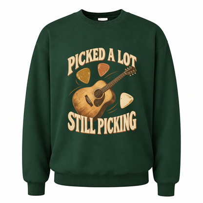 Forest Green vintage sweatshirt with Picked A Lot Still Picking printed front design