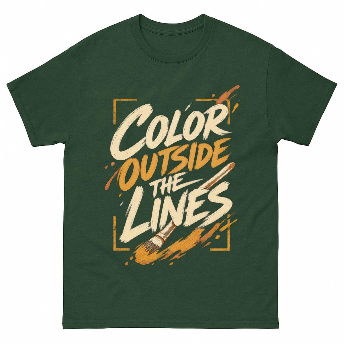 Forest Green vintage t-shirt with Painting Outside The Lines printed front design