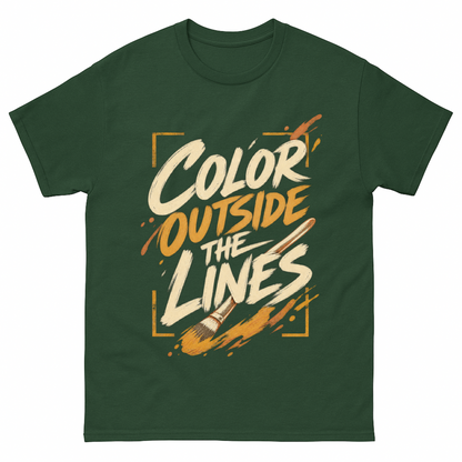 Forest Green vintage t-shirt with Painting Outside The Lines printed front design