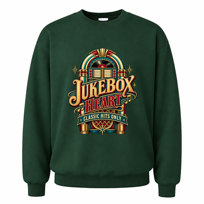 Forest Green vintage sweatshirt with Jukebox Heart Classic Hits Only printed front design