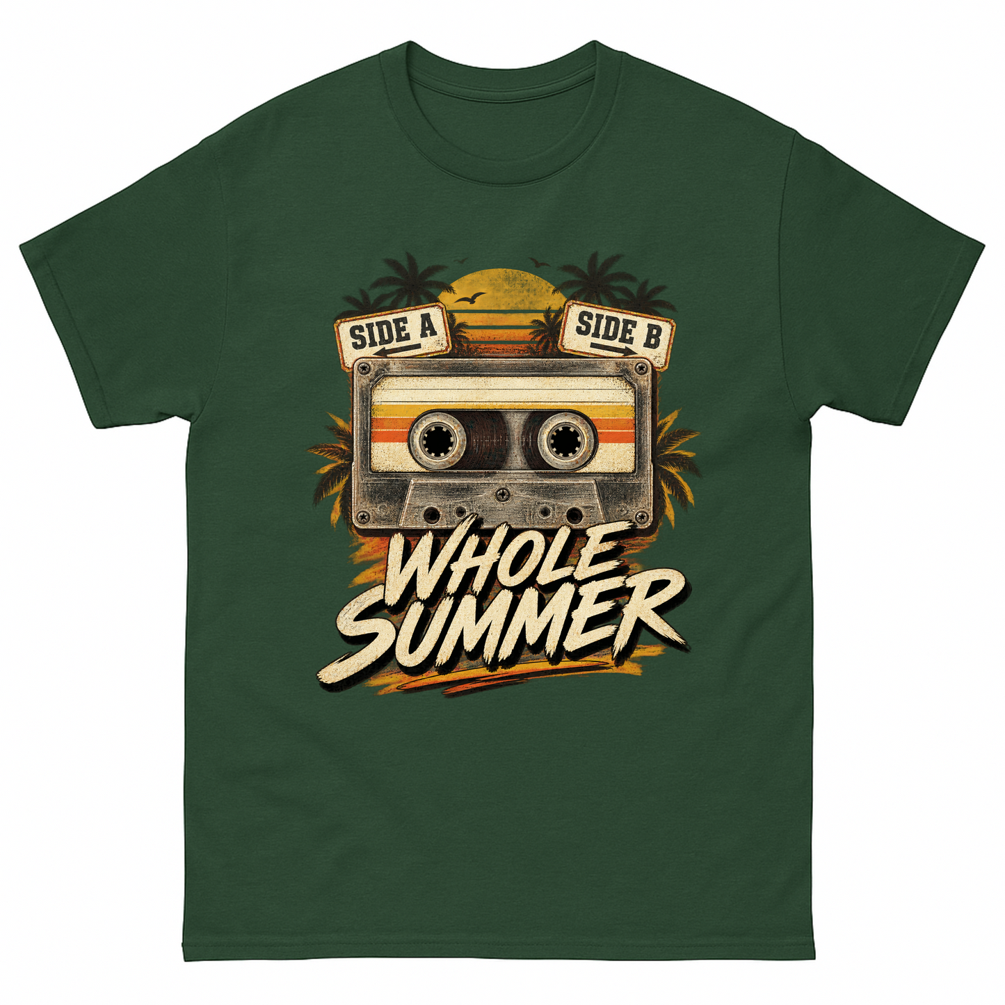 Forest Green vintage t-shirt with Side A Side B Whole Summer printed front design