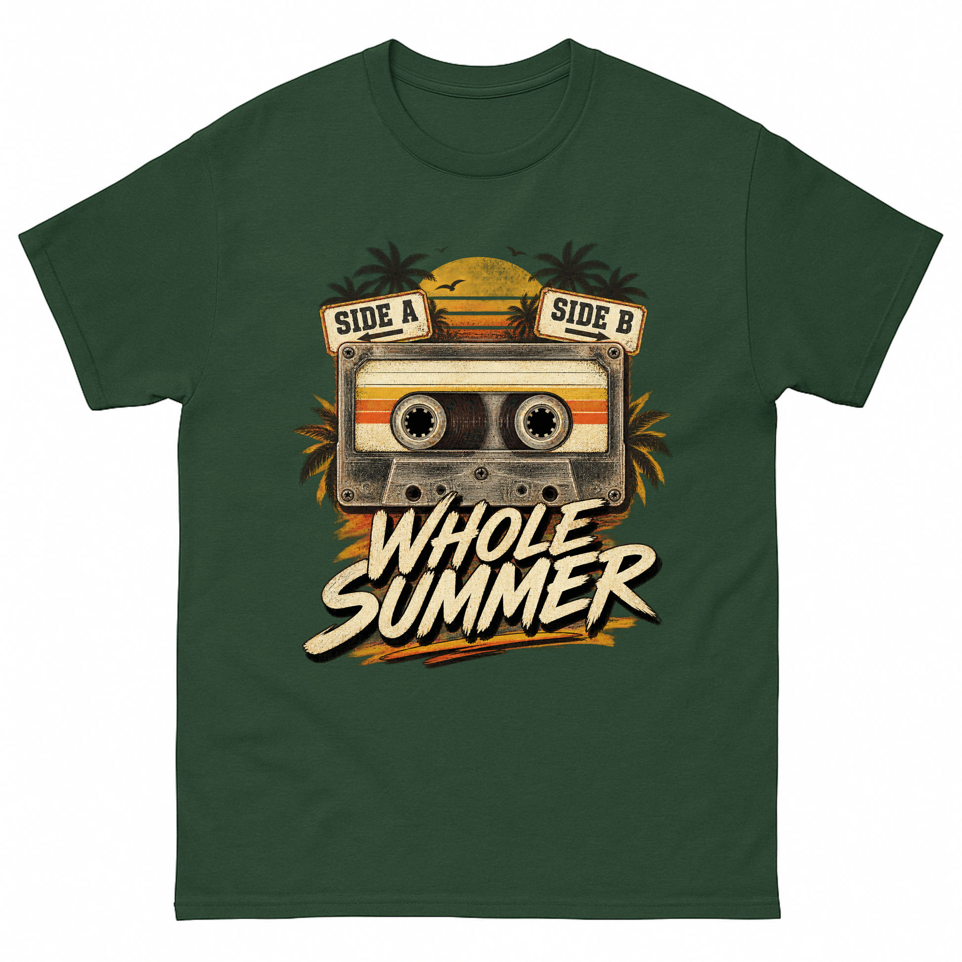 Forest Green vintage t-shirt with Side A Side B Whole Summer printed front design