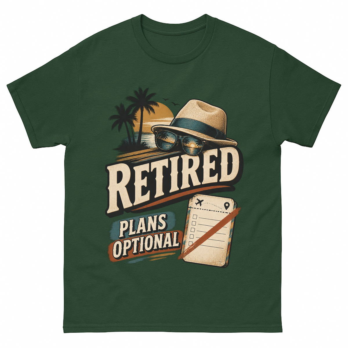 Forest Green vintage t-shirt with Retired Plans Optional printed front design