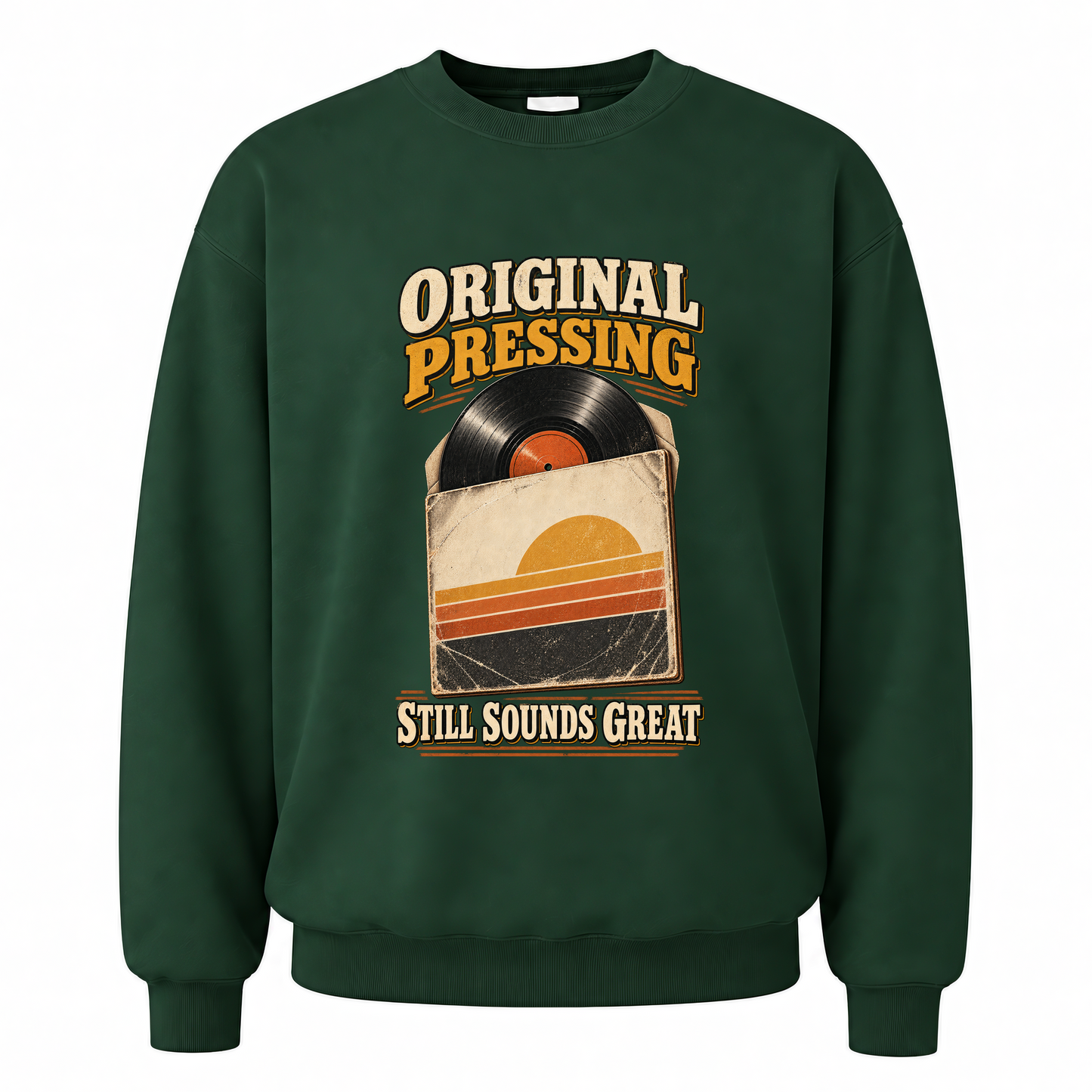 Forest Green vintage sweatshirt with 43 original pressing ideogram 4x printed front design