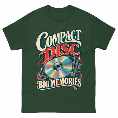 Forest Green vintage t-shirt with Compact Disc Big Memories printed front design