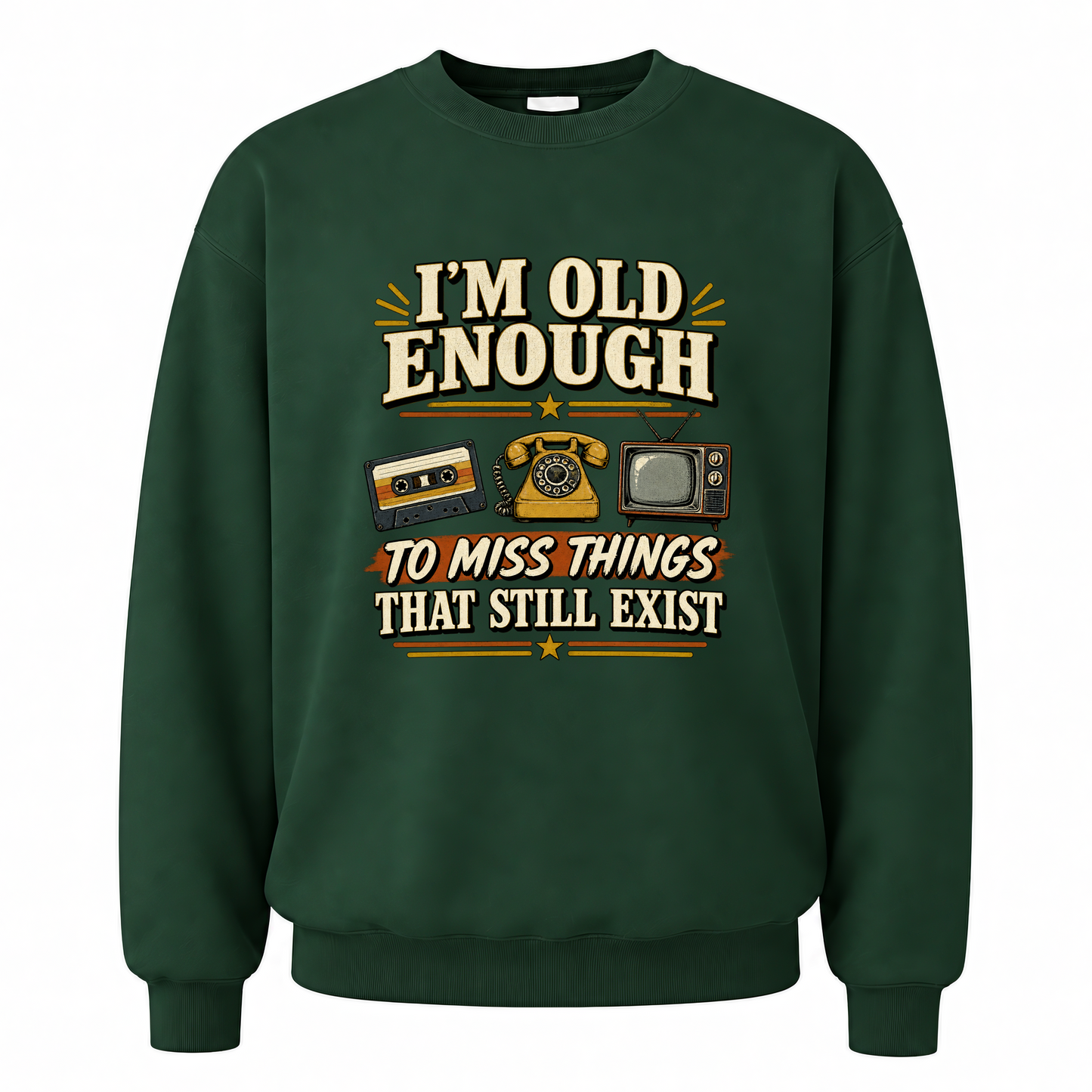 Forest Green vintage sweatshirt with 42 miss things that still exist ideogram 4x printed front design