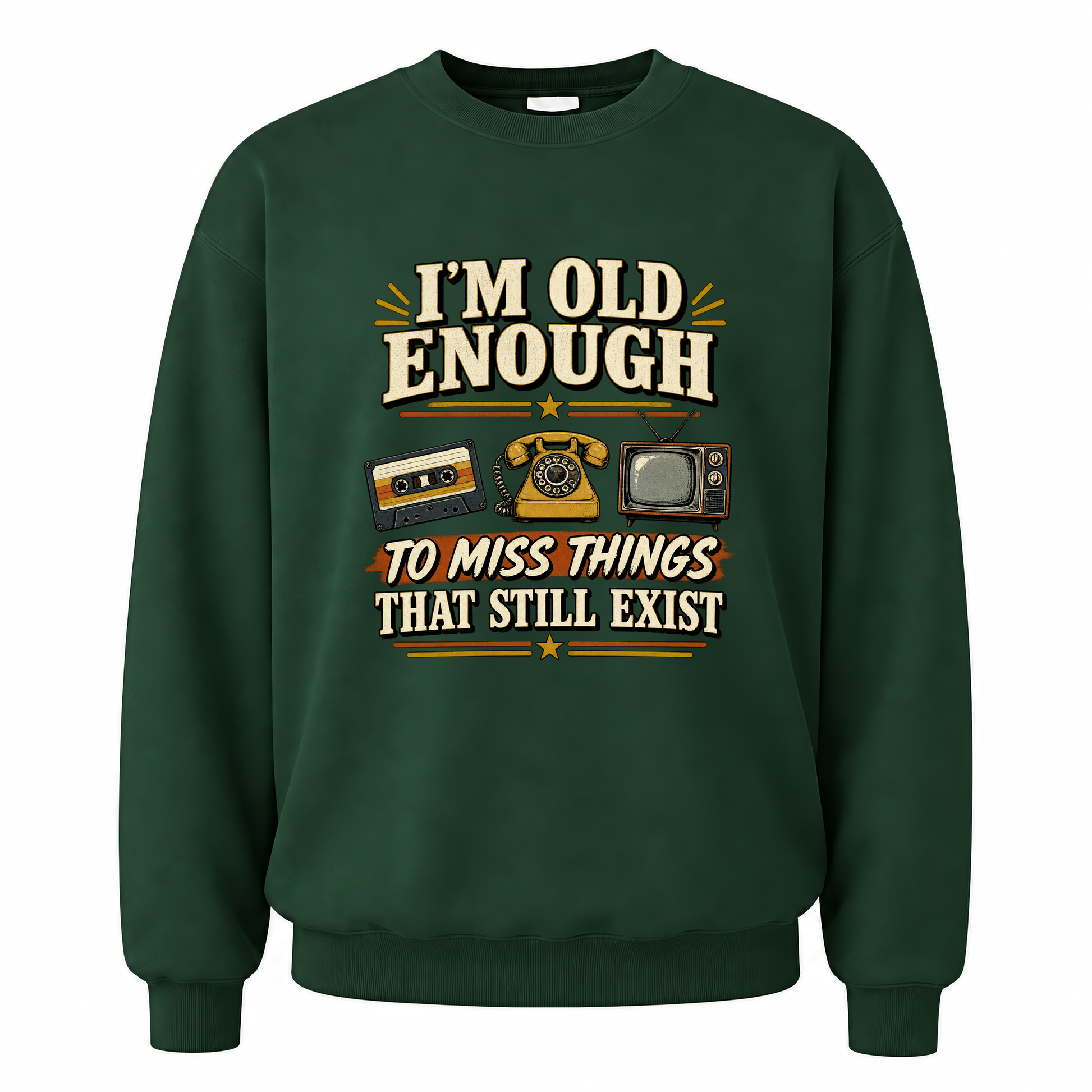 Forest Green vintage sweatshirt with 42 miss things that still exist ideogram 4x printed front design