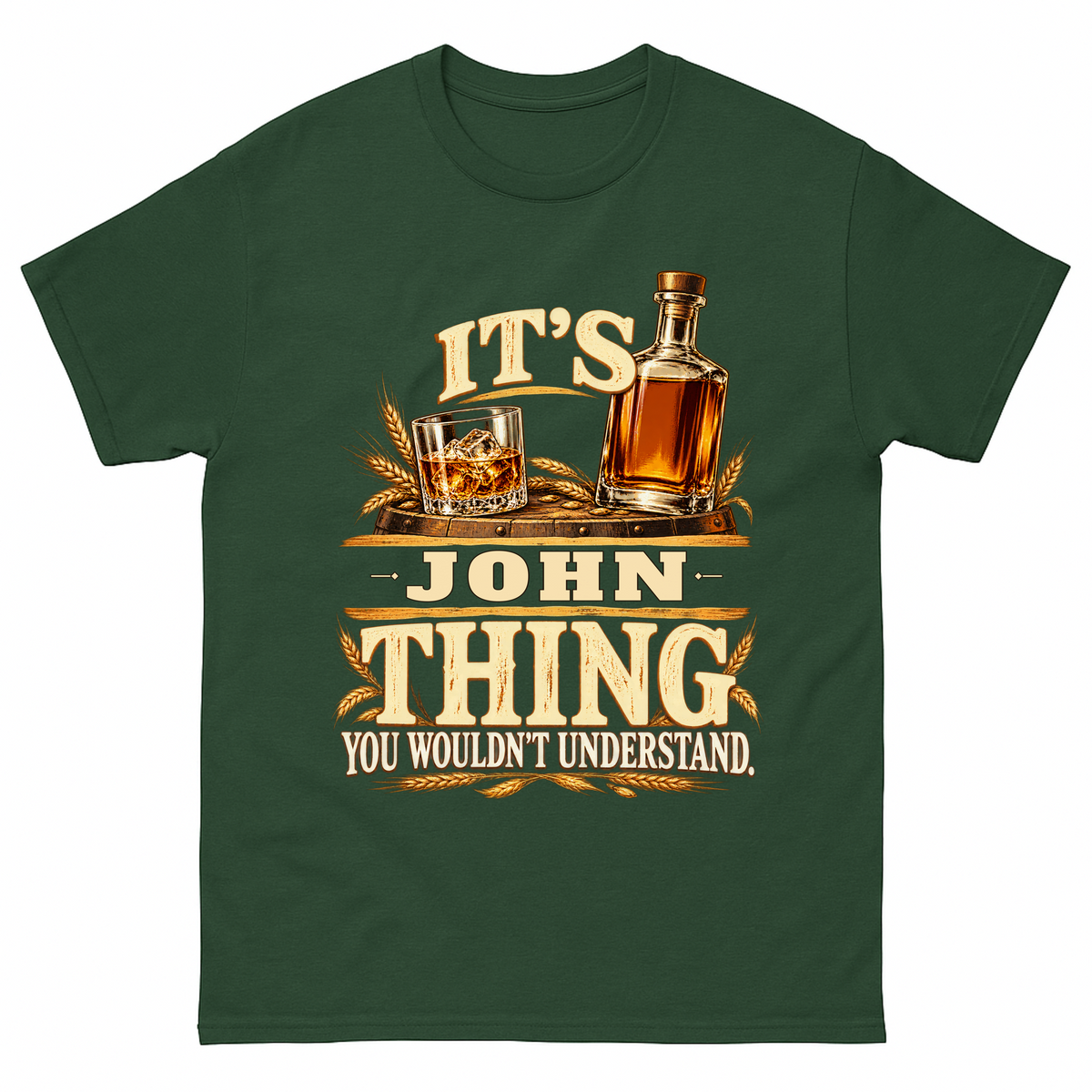 Forest Green vintage t-shirt with It's Your Name Thing printed front design