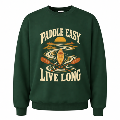 Forest Green vintage sweatshirt with Paddle Easy Live Long printed front design