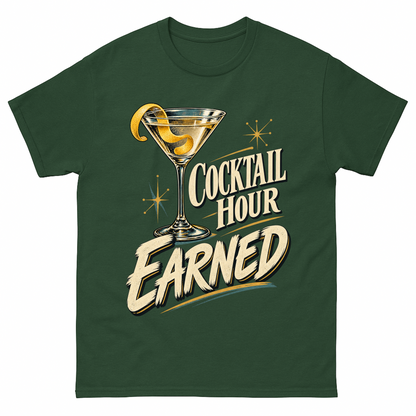 Forest Green vintage t-shirt with Cocktail Hour Earned printed front design