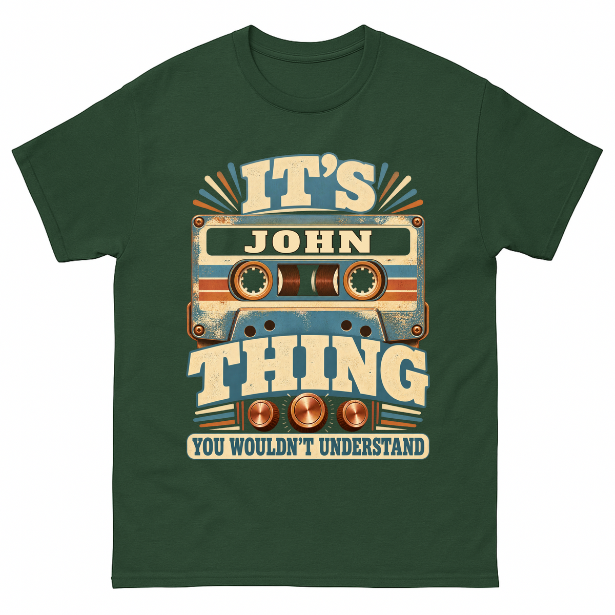 Forest Green vintage t-shirt with It's Your Name Thing printed front design