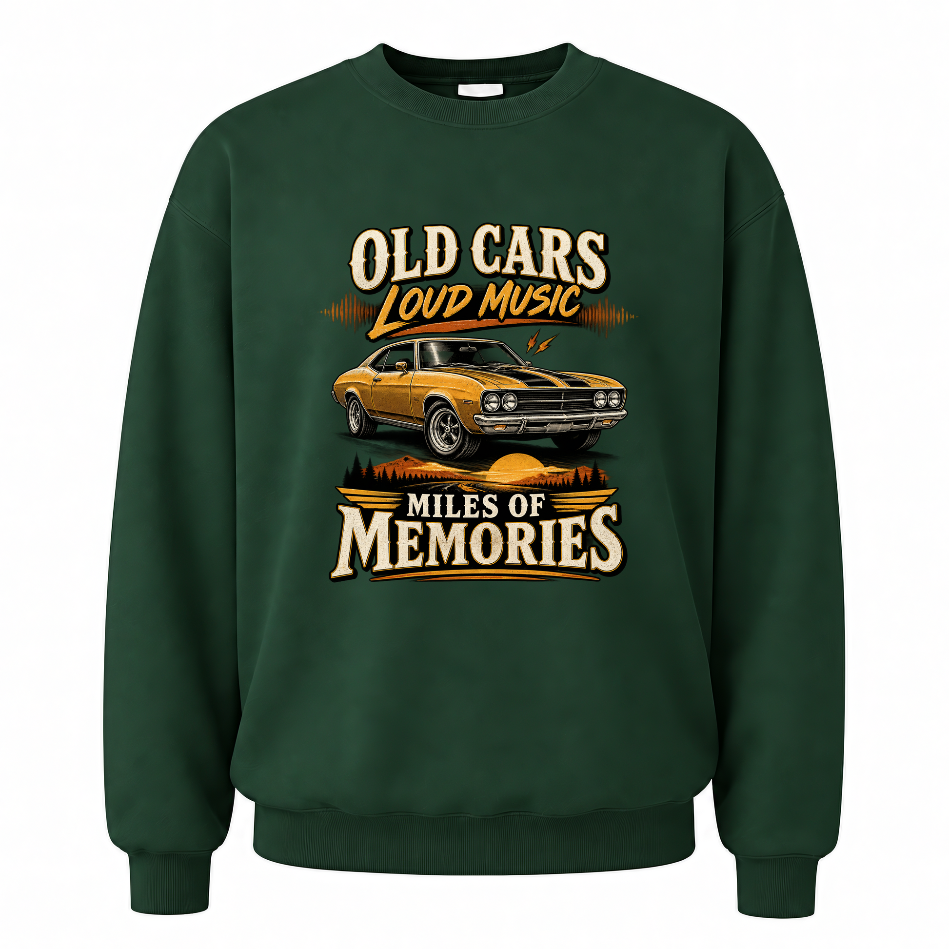 Forest Green vintage sweatshirt with Happy Weekend! printed front design