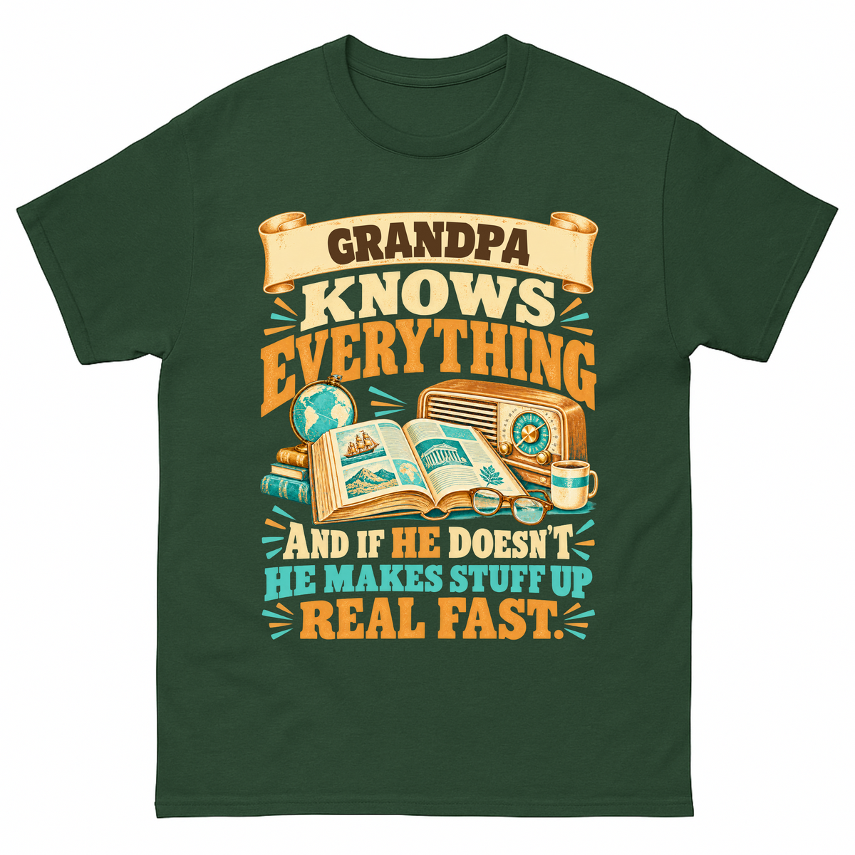 Forest Green vintage t-shirt with Your Name Knows Everything printed front design