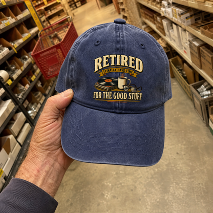 40 time for the good stuff printed vintage washed cap, handheld front view
