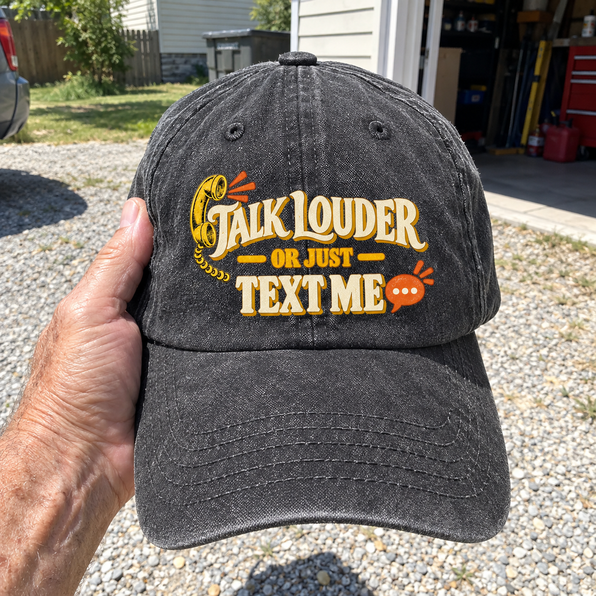 der Or Just Text Me,” handheld front view.