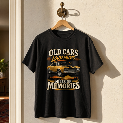 Hanging vintage t-shirt with printed Happy Weekend! slogan design front view
