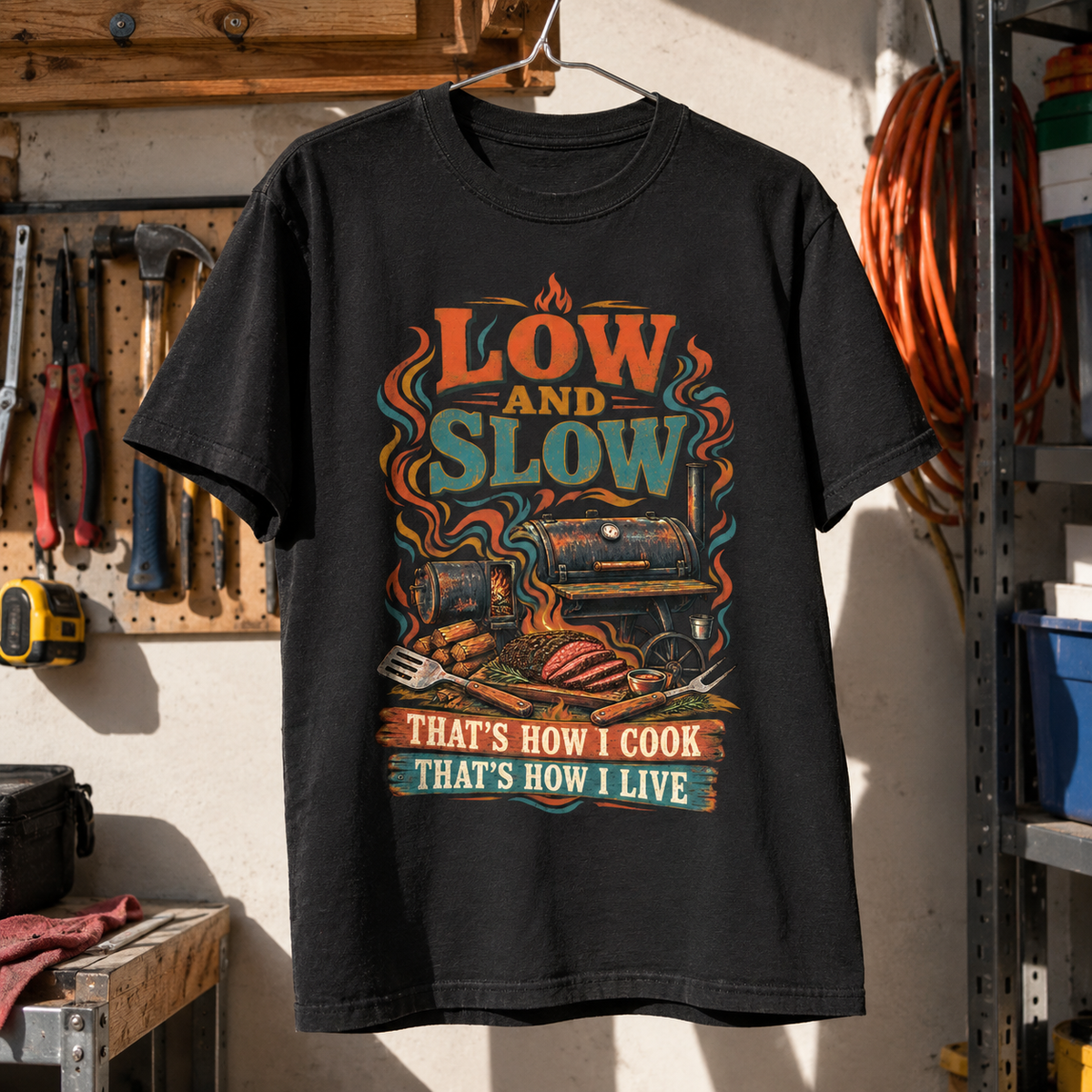 Slow barbecue design and cooking slogan