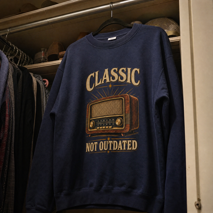 44 classic not outdated printed vintage sweatshirt hanging for display
