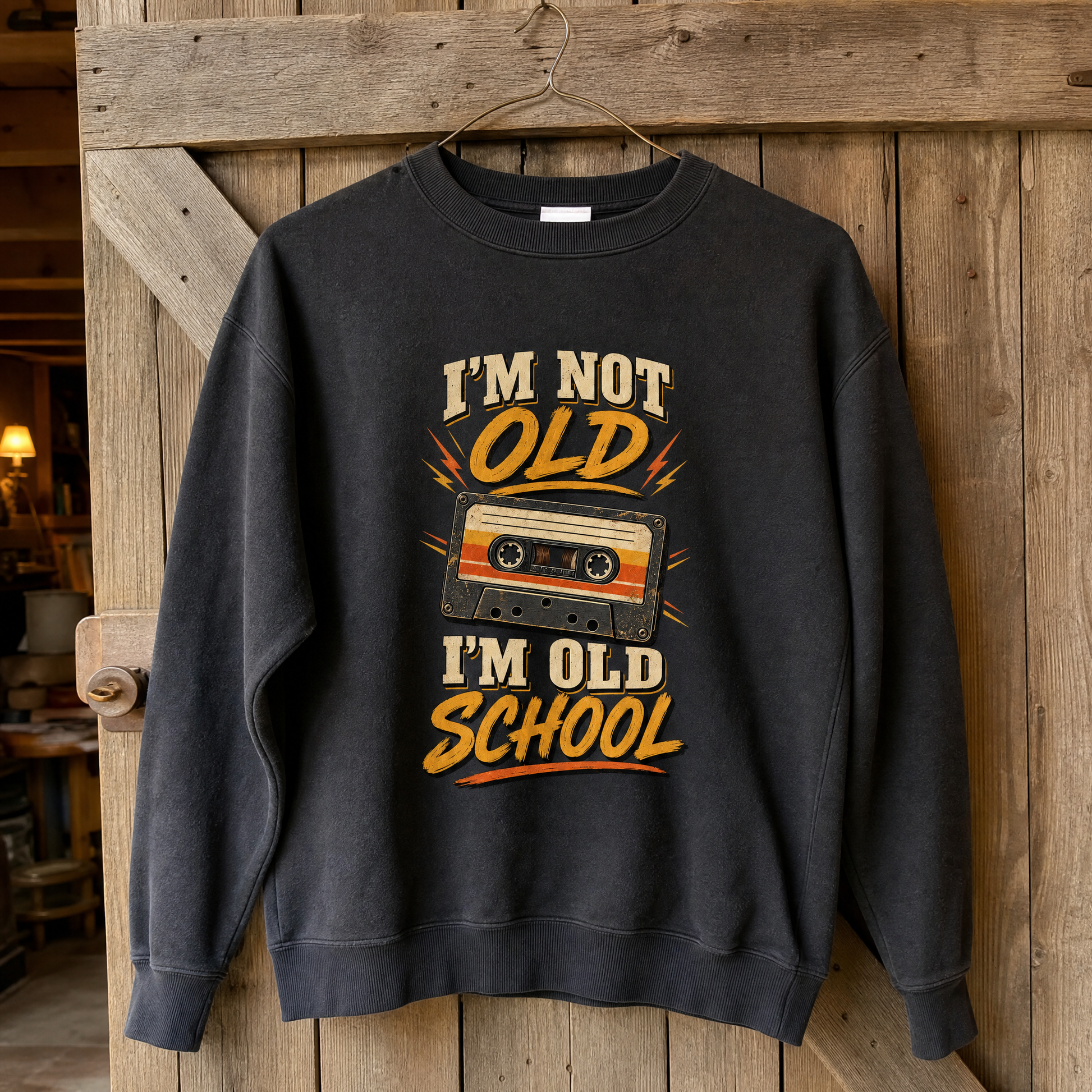 41 I’m Old School vintage sweatshirt with printed slogan, hanging view