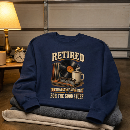 Vintage sweatshirt with printed 40 time for the good stuff slogan design hero view