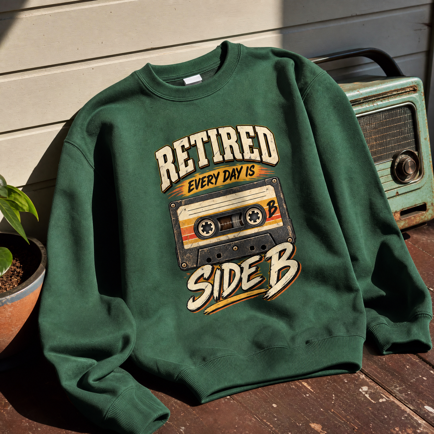 Vintage sweatshirt featuring printed “38 every day is side b ideogram 4x” design, hero view
