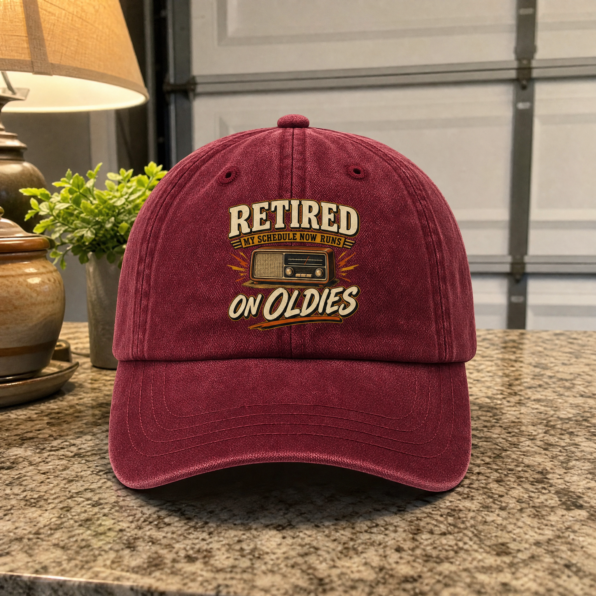 39 schedule runs on oldies printed vintage washed cap, front-facing hero view