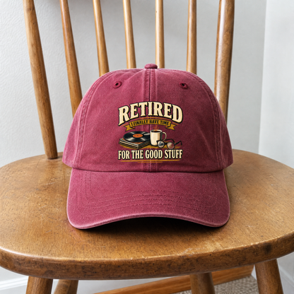 Vintage washed cap with printed 40 time for the good stuff slogan