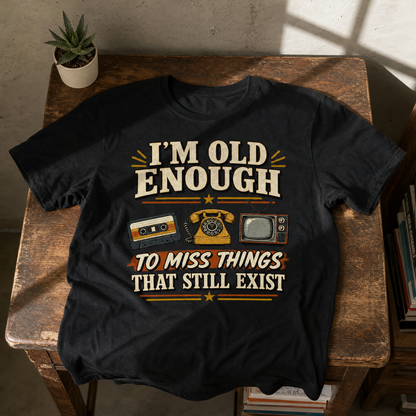 42 Miss Things That Still Exist printed vintage t-shirt, hero view, classic design.