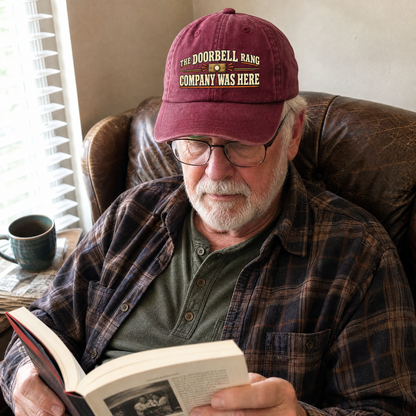 vintage washed cap with The Doorbell Rang Company Was Here printed design