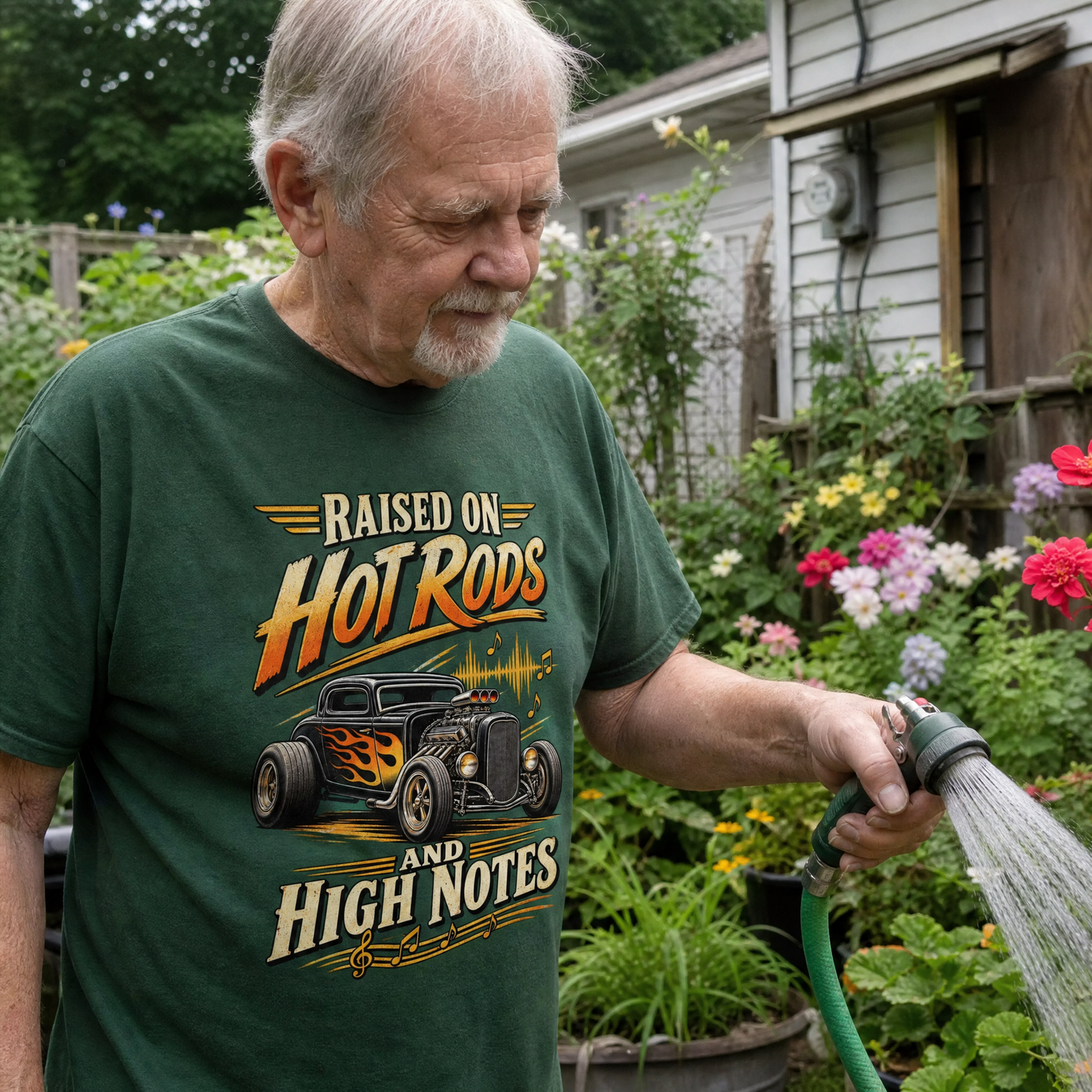 36 hot rods and high notes vintage t-shirt with printed design in lifestyle scene