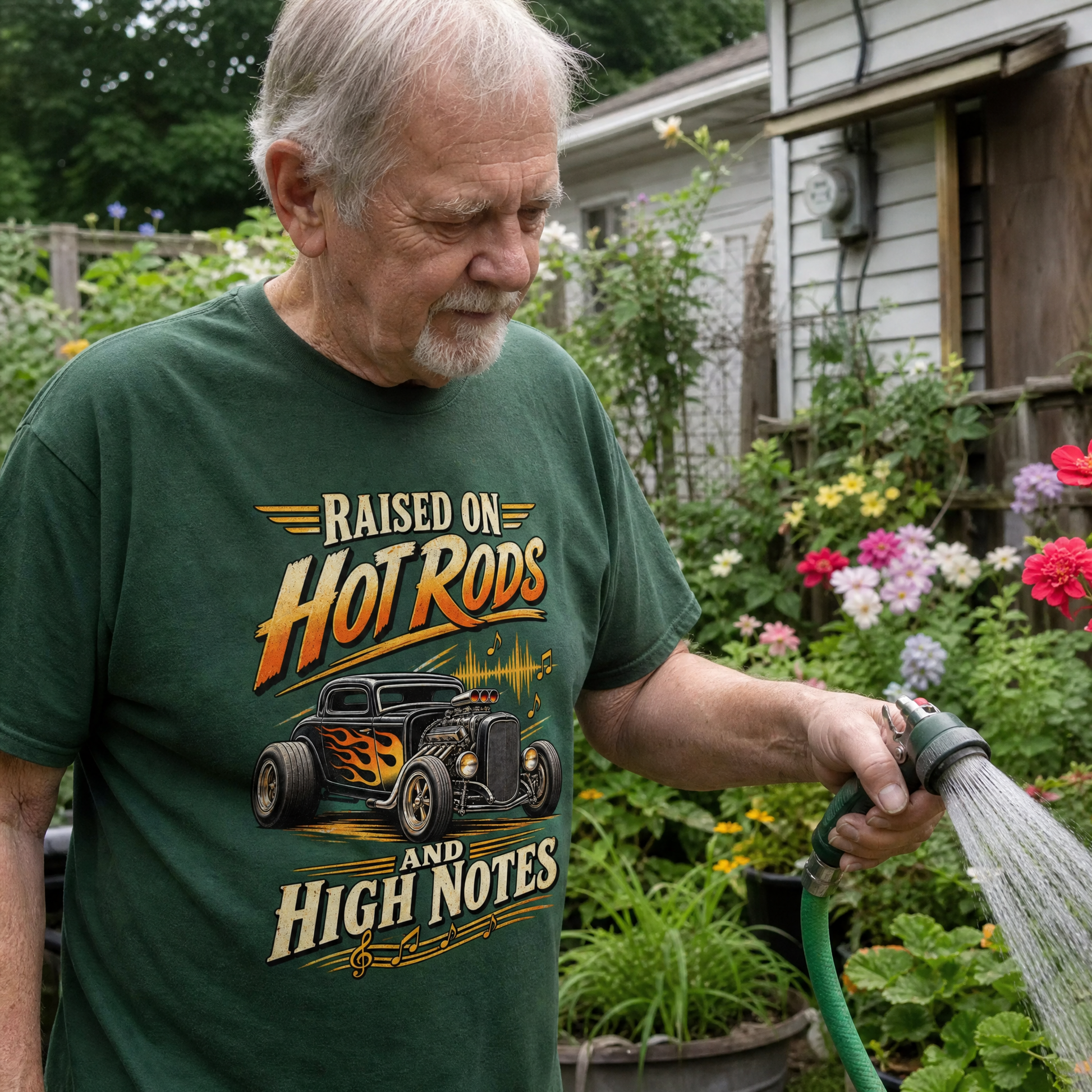 36 hot rods and high notes vintage t-shirt with printed design in lifestyle scene