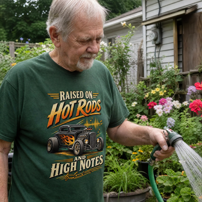 36 hot rods and high notes vintage t-shirt with printed design in lifestyle scene
