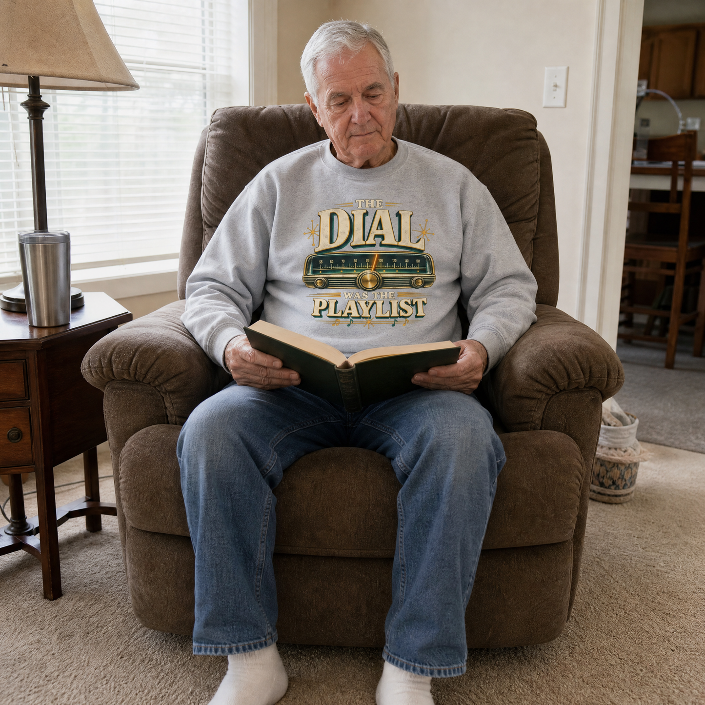 vintage sweatshirt with The Dial Was The Playlist printed design
