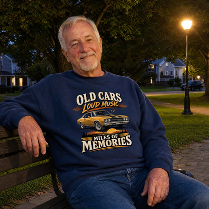 Happy Weekend! vintage sweatshirt with printed slogan, lifestyle view, casual seasonal setting