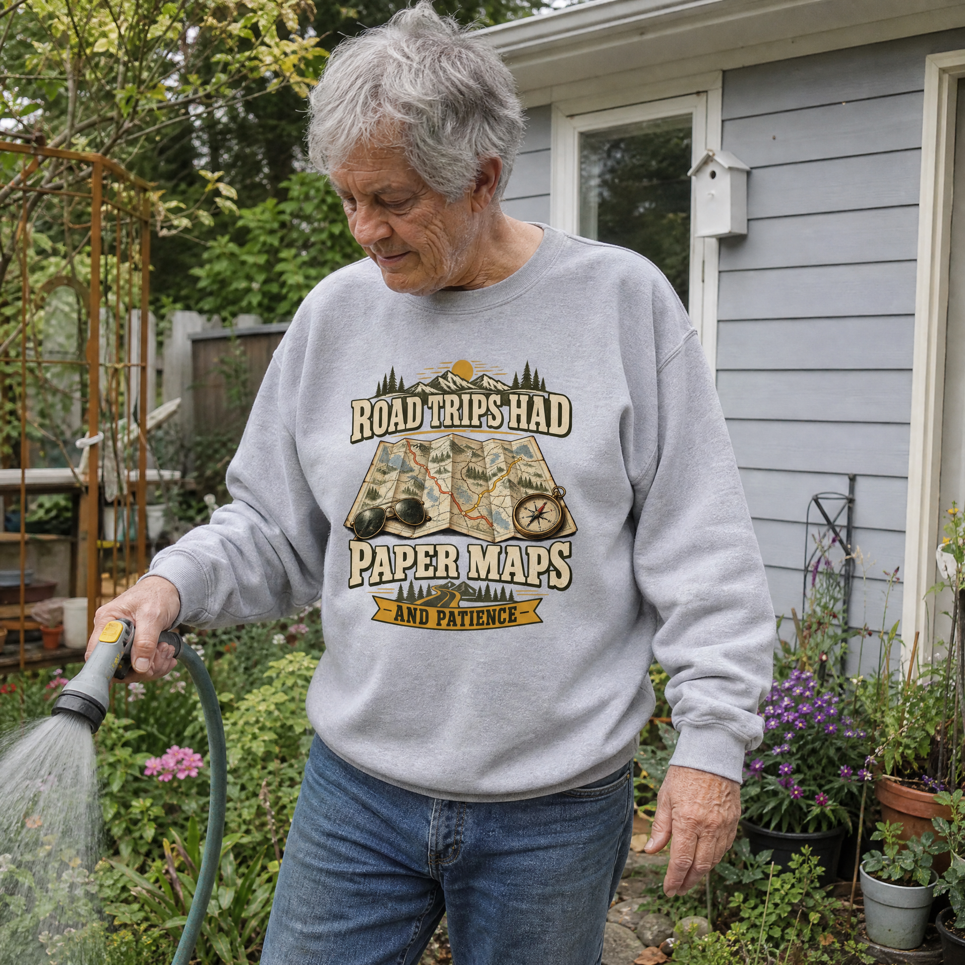 vintage sweatshirt with Road Trips Had Paper Maps And Patience printed design
