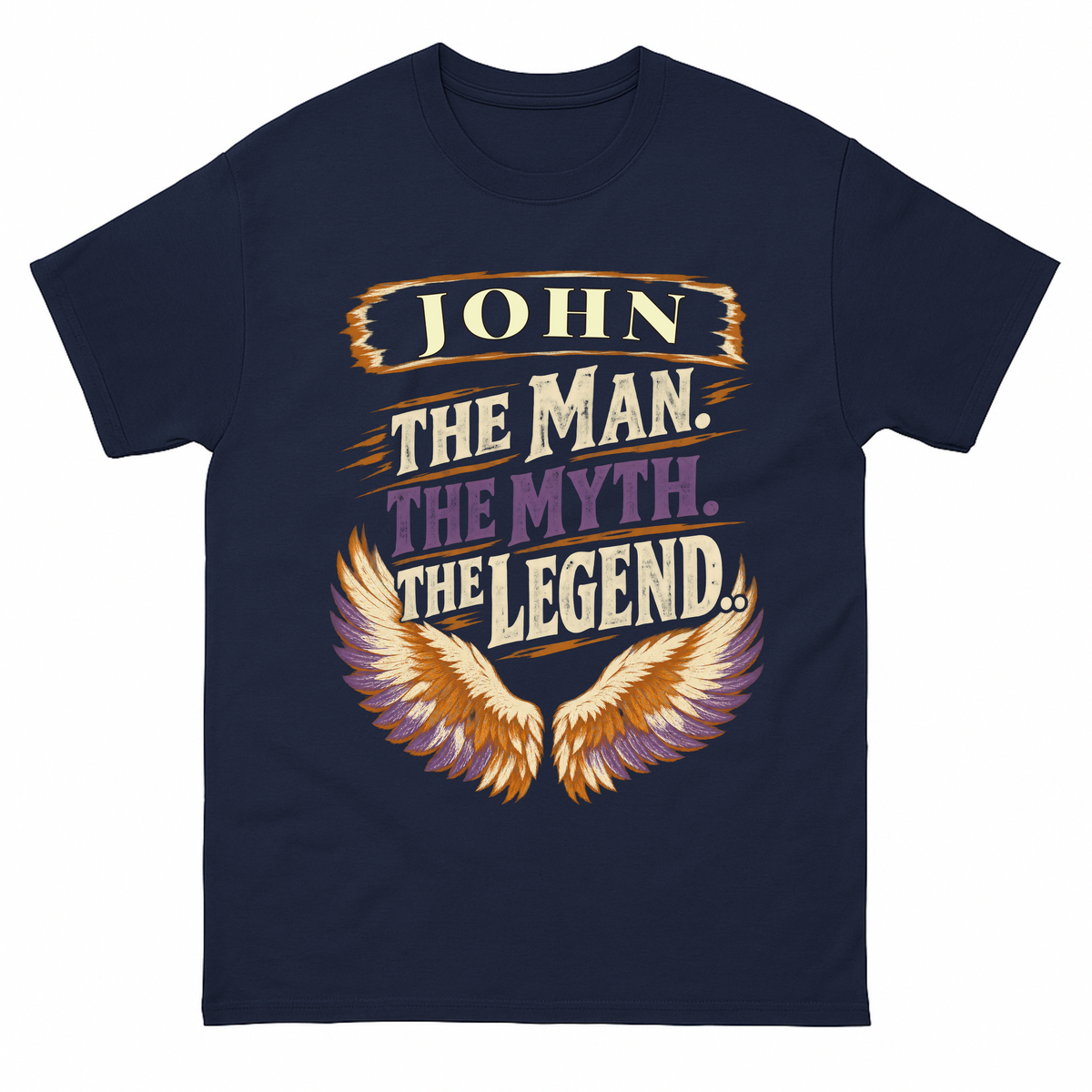 Navy vintage t-shirt with Your Name The Man The Myth The Legend Eagle Wings printed front design