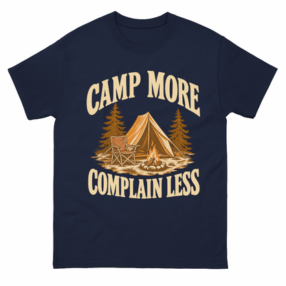 Navy vintage t-shirt with Camp More. Complain Less printed front design